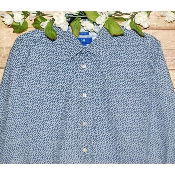 Egara Blue Micro Floral Men's Shirt Size L Non Iron Contrast Cuffs Button Up - Picture 2 of 9